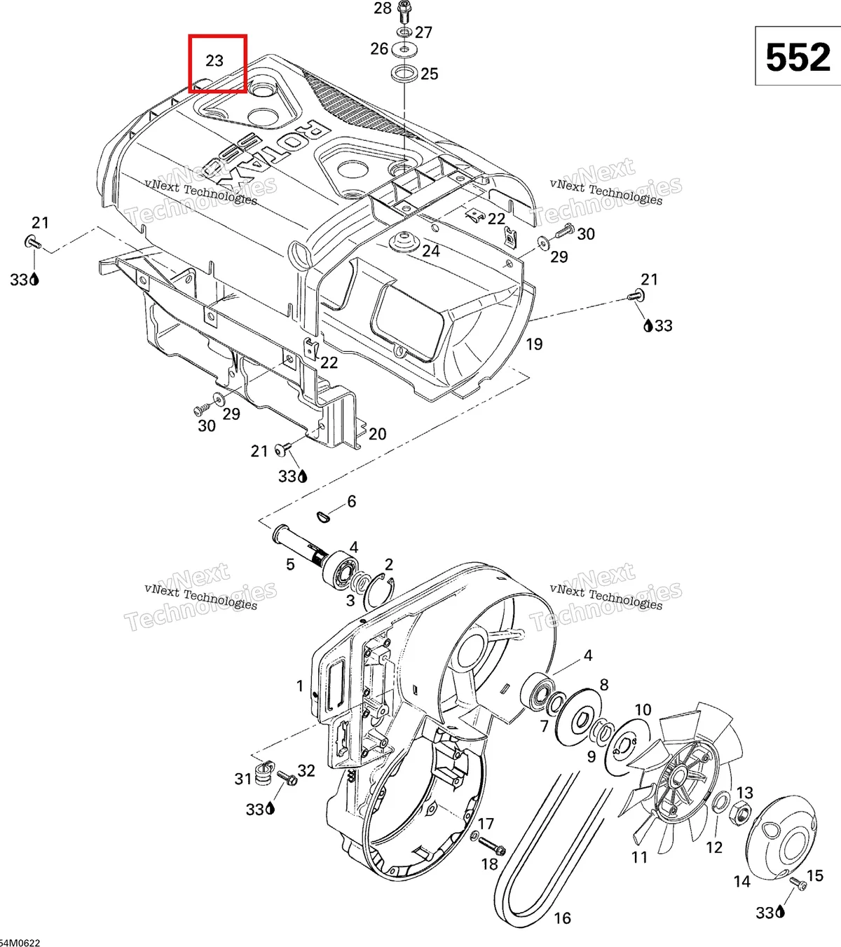 Деталь 420812595 (Деталь Upper Case) на схеме узла 2006 Ski-Doo Expedition 550F Fan