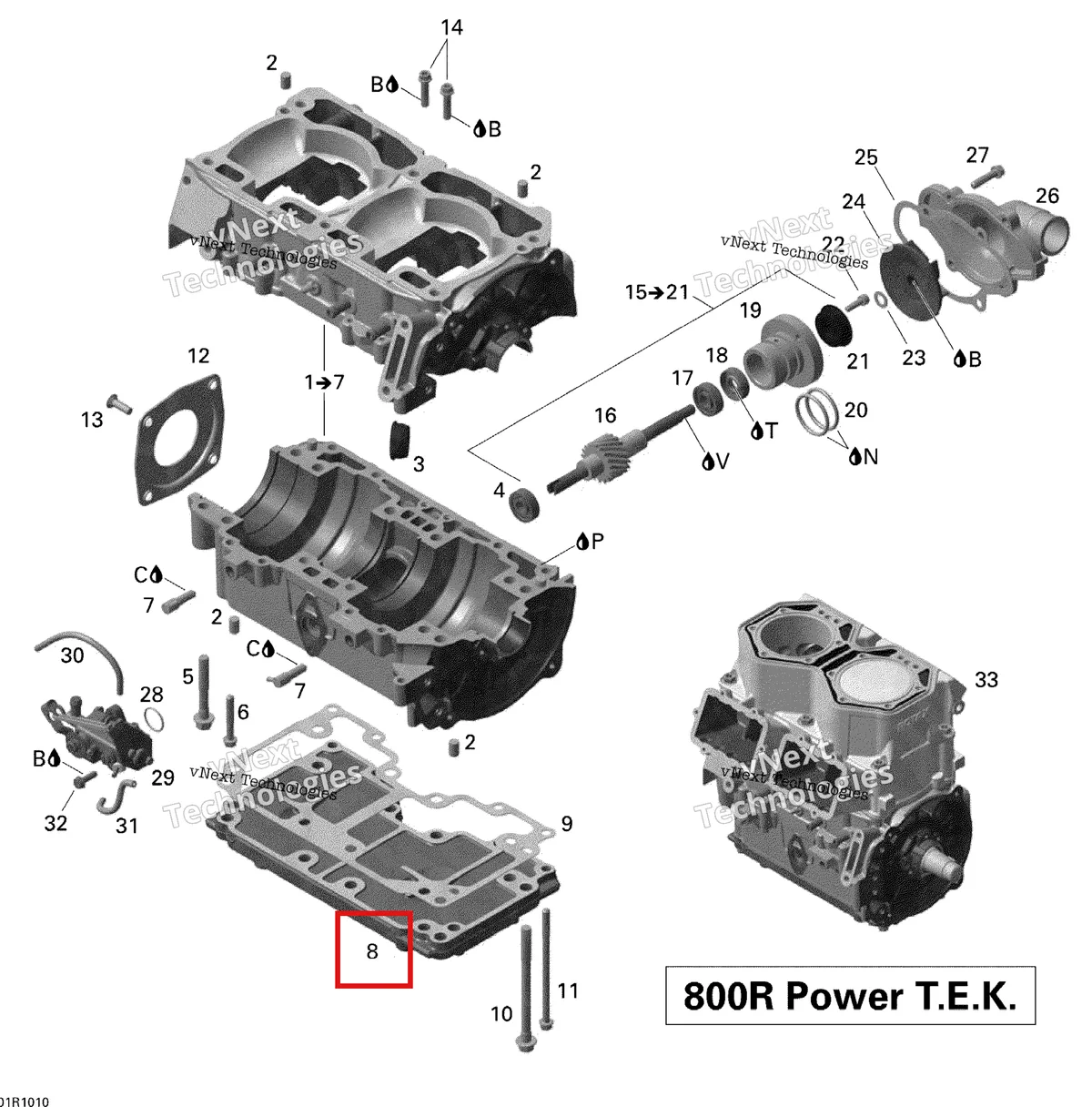Деталь 420812682 (Опорная Пластина) на схеме узла 2010 Ski-Doo MX Z Adrenaline 800R PTEK Crankcase, Water Pump And Oil Pump