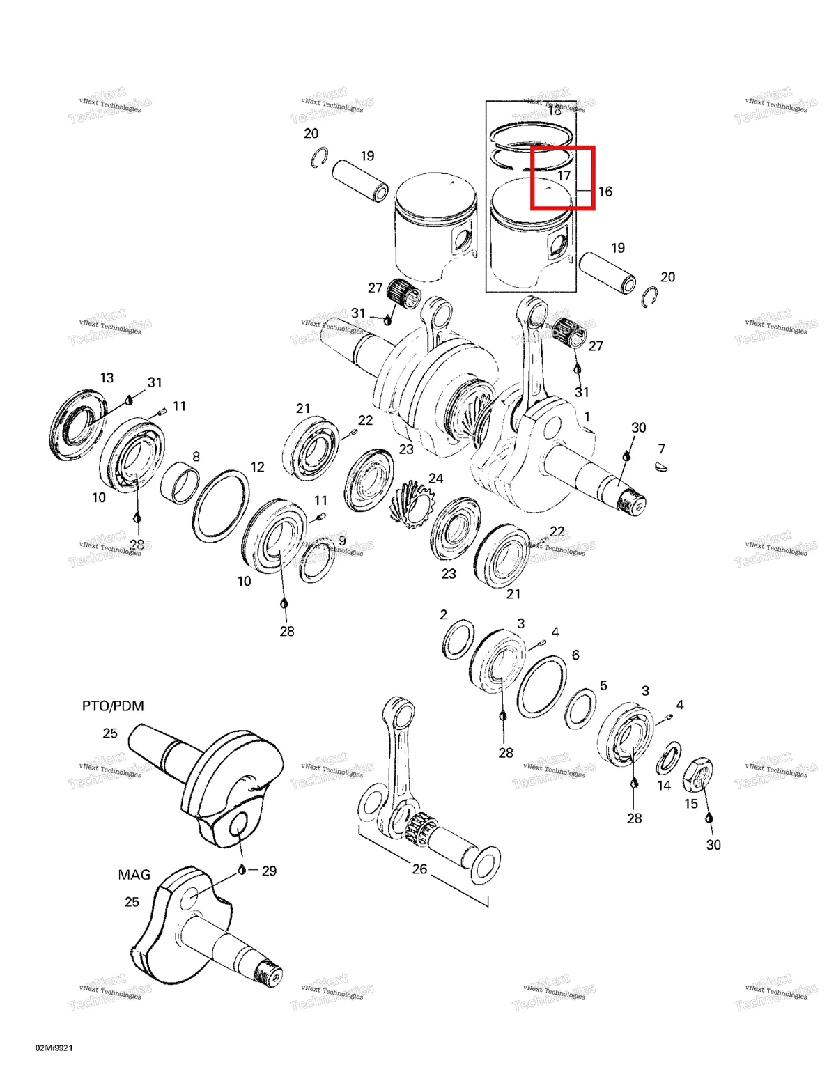 Деталь 420815025 на схеме узла 1999 Ski-Doo MX Z 670 HO T.H. Crankshaft And Pistons