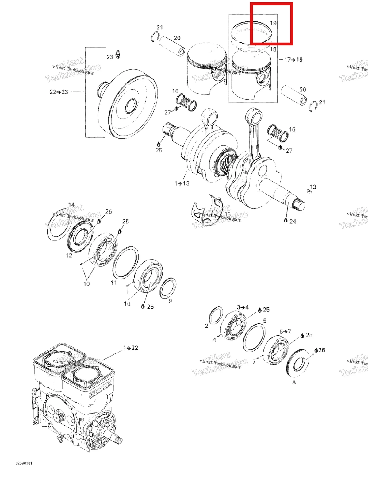 Деталь 420815070 на схеме узла 2003 Sea-Doo GTI Crankshaft And Pistons