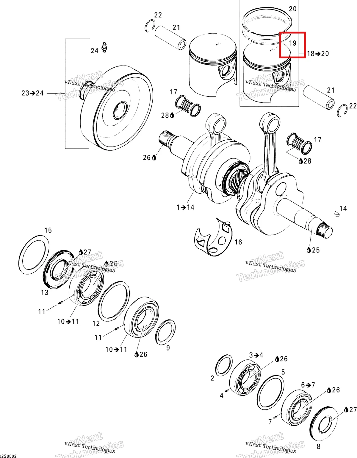 Деталь 420815082 на схеме узла 2005 Sea-Doo GTI Crankshaft And Pistons