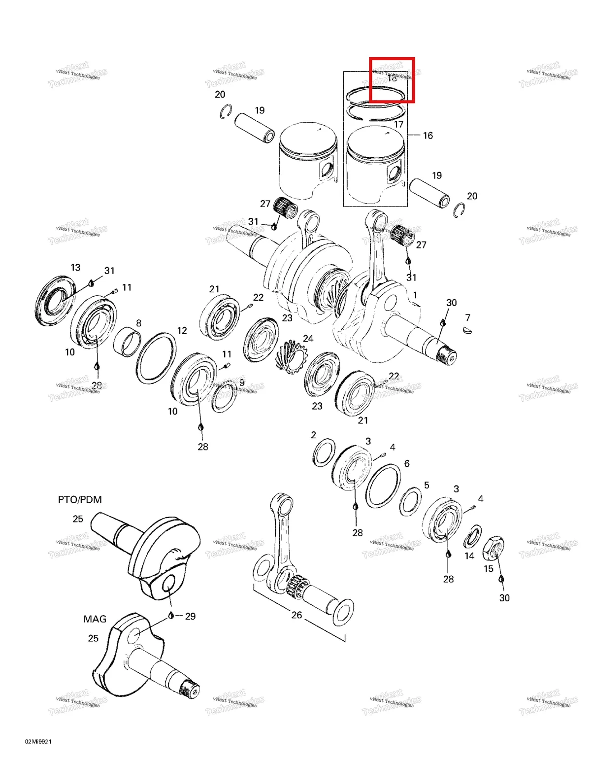 Деталь 420815090 (Деталь Semi-trap. Ring 78.00mm) на схеме узла 1999 Ski-Doo MX Z 670 HO T.H. Crankshaft And Pistons