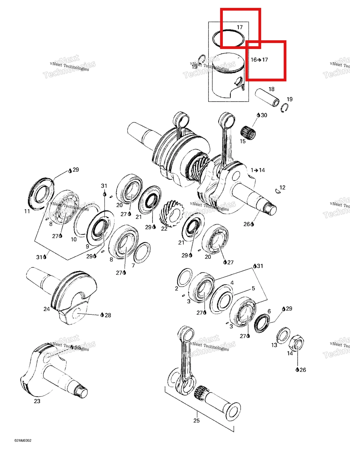 Деталь 420815145 (Кольцо поршнев.) на схеме узла 2003 Ski-Doo MX Z X 440 Crankshaft And Pistons