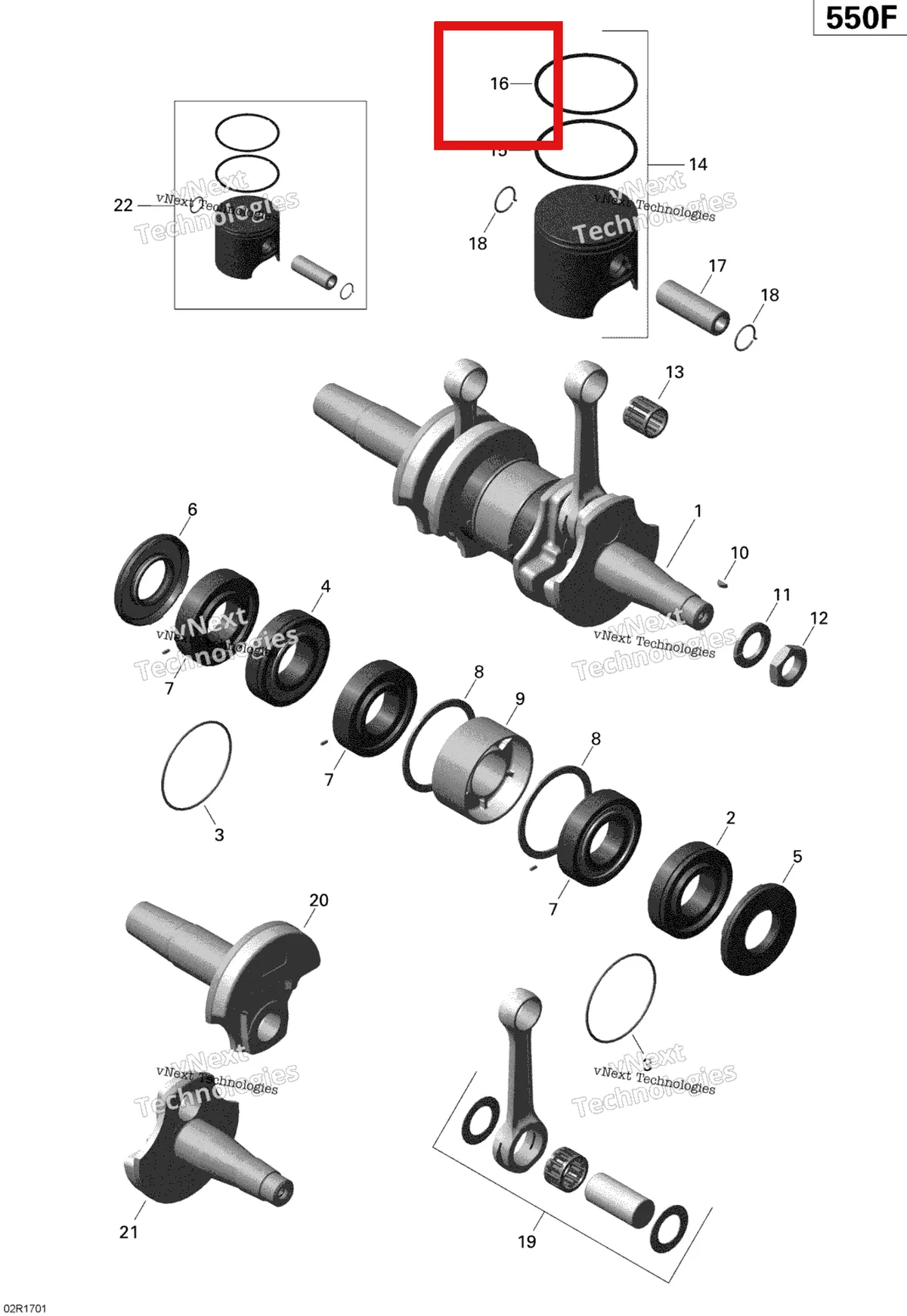 Деталь 420815155 (Полу кольца 76.00 мм) на схеме узла 2020 Ski-Doo TUNDRA 550F Engine - Crankshaft And Pistons - 550F