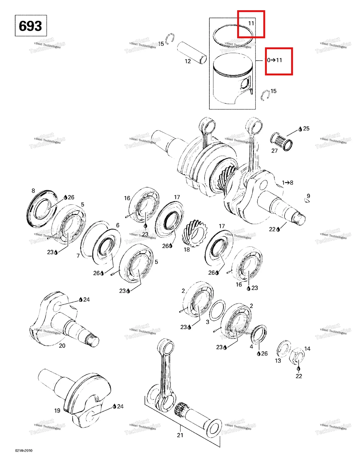 Деталь 420815222 на схеме узла 2000 Ski-Doo Formula Deluxe 600/700 Crankshaft And Pistons 2