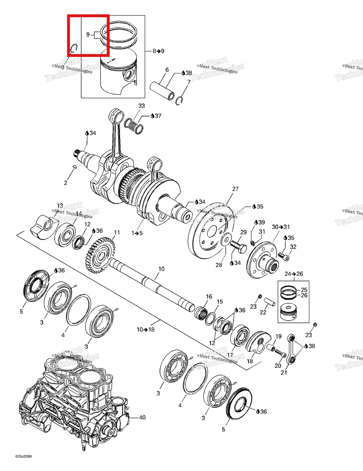 Деталь 420815267 на схеме узла 2003 Sea-Doo RX DI, 6122/6123 Crankshaft And Pistons