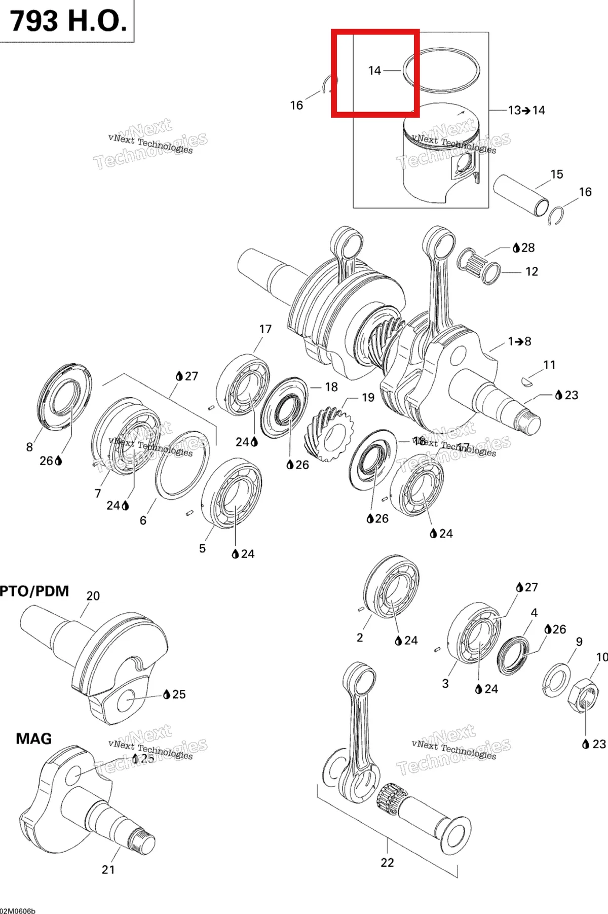 Деталь 420815360 (Кольцо поршнев.) на схеме узла 2006 Ski-Doo GSX 800 HO Crankshaft And Pistons 793Ho