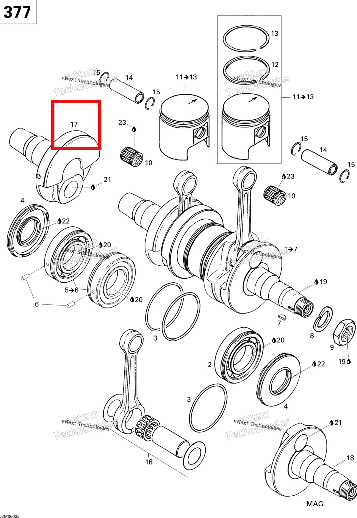 Деталь 420818204 (Деталь Pto Side Crankshaft) на схеме узла 2006 Ski-Doo GSX 380F Crankshaft And Pistons Gsx 377