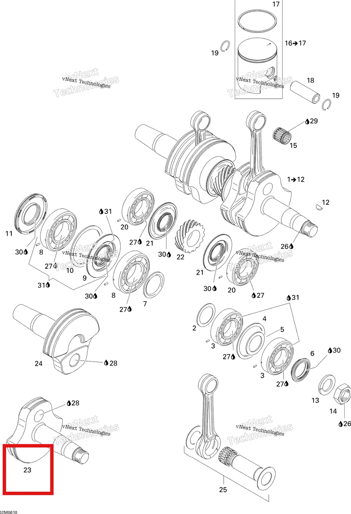 Деталь 420818694 (Деталь Crankshaft Mag. Side) на схеме узла 2006 Ski-Doo MX Z 440 Racing Crankshaft And Pistons