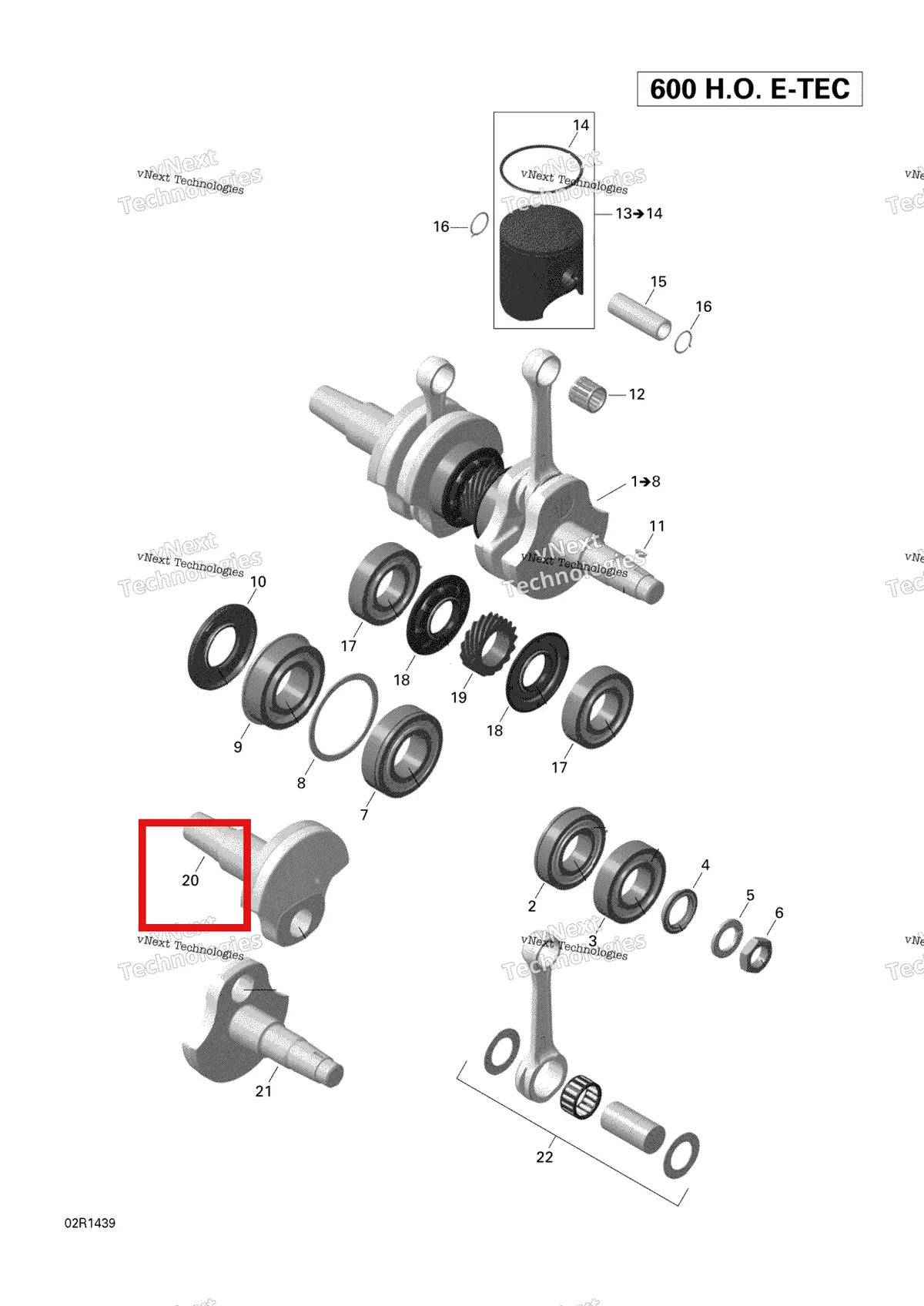 Деталь 420818709 (Деталь Crankshaft, Pto Side) на схеме узла 2014 Ski-Doo EXPEDITION LE 600HOE, XU Crankshaft And Pistons