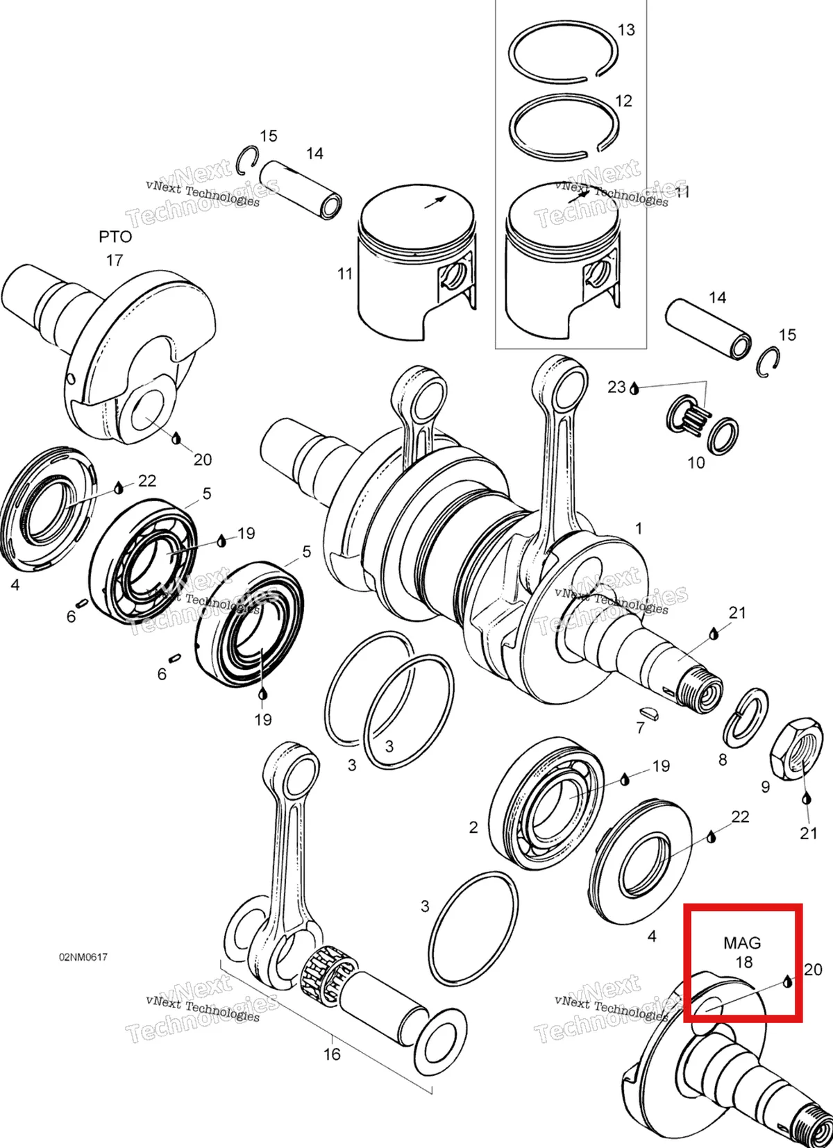 Деталь 420819010 (Деталь Mag Side Half-crank) на схеме узла 2006 Ski-Doo Skandic LT 440F Crankshaft And Pistons
