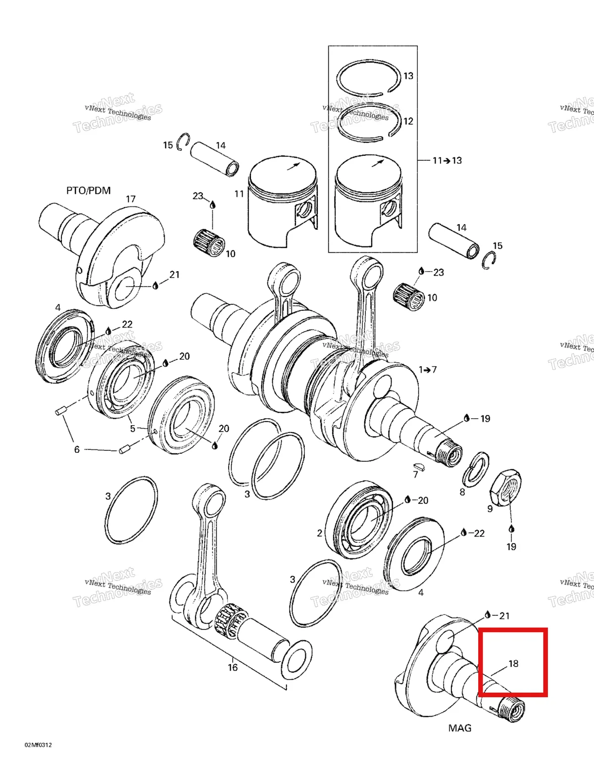 Деталь 420819020 (Деталь Crankshaft Mag.-side) на схеме узла 2003 Ski-Doo Skandic 500F Crankshaft And Pistons