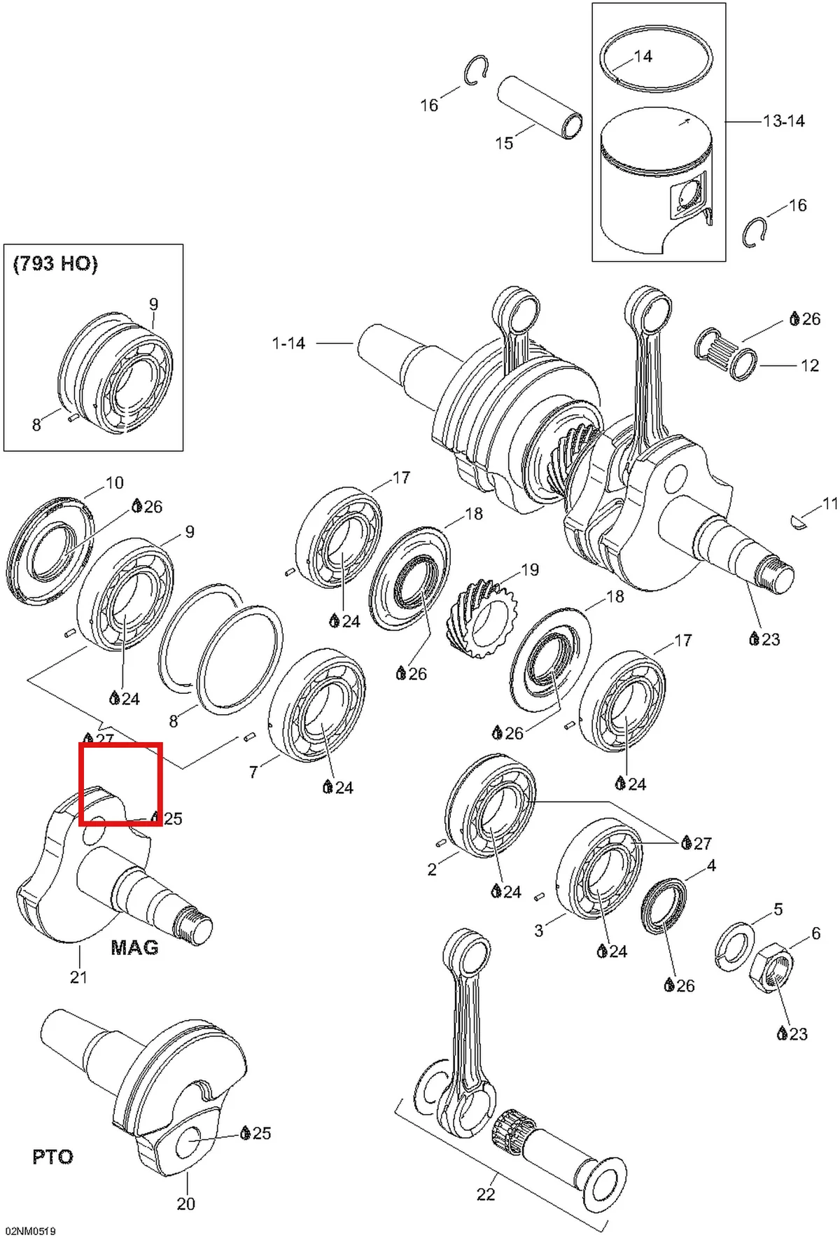 Деталь 420819030 (Деталь Crankshaft P.t.o.-side) на схеме узла 01- Crankshaft And Pistons
