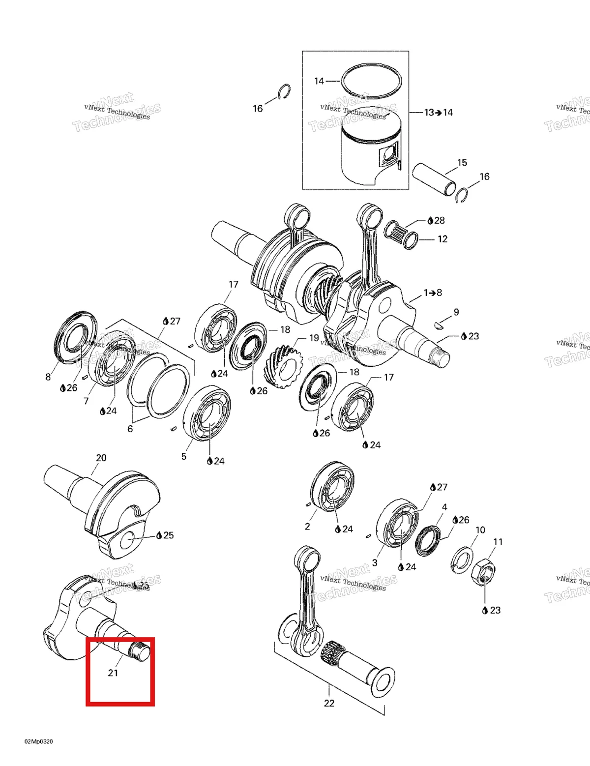 Деталь 420819061 (Деталь Crankshaft Mag. Side) на схеме узла 2003 Ski-Doo MX Z Blair Morgan Special Edition Crankshaft And Pistons