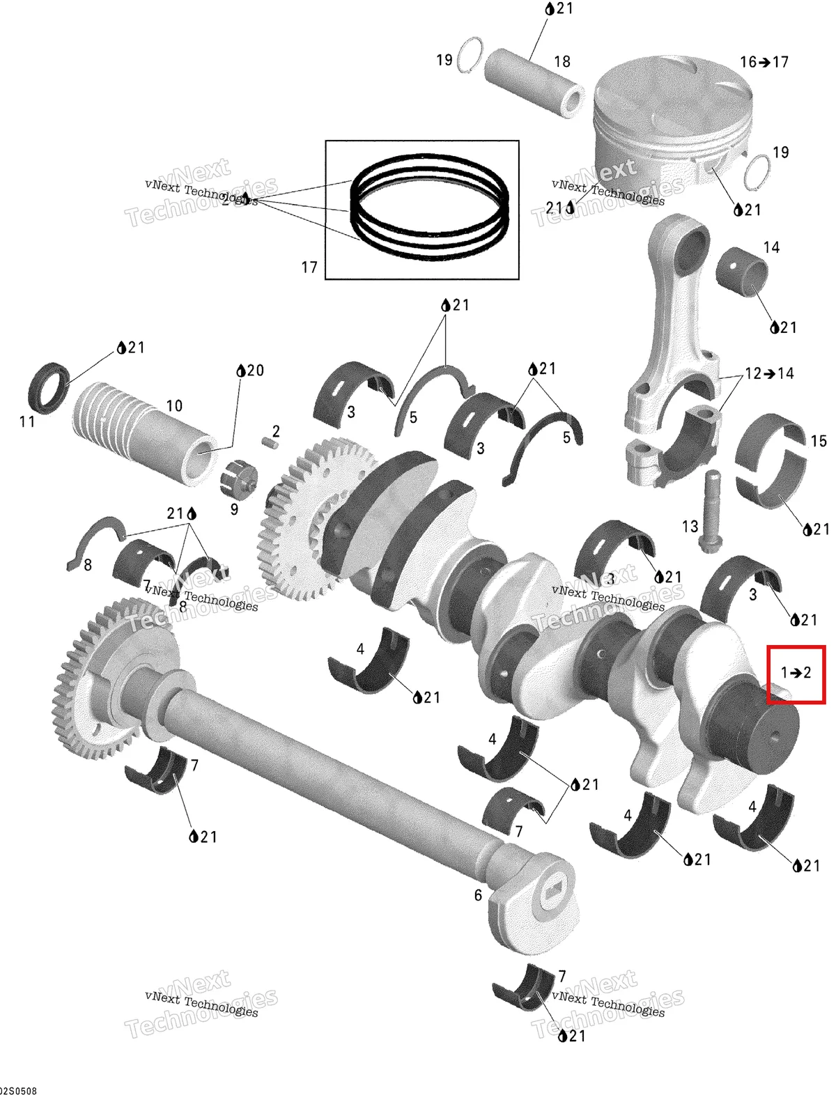 Деталь 420819078 на схеме узла 2005 Sea-Doo GTX 4-TEC, LTD SCIC Crankshaft, Pistons And Balance Shaft