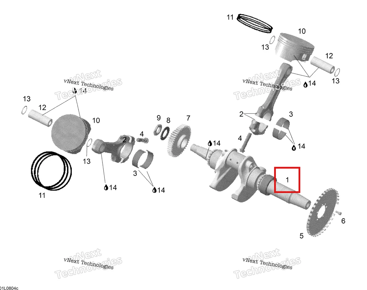 Деталь 420819087 (Коленчатый вал) на схеме узла 2008 Ski-Doo Expedition V-1300 Crankshaft And Piston
