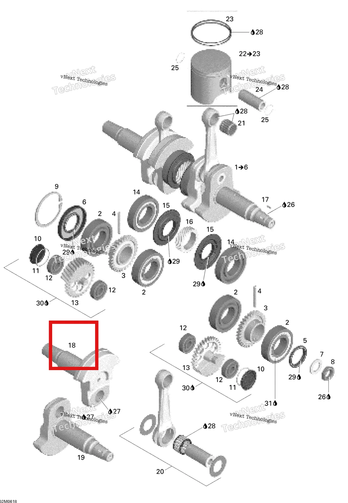 Деталь 420819147 на схеме узла 2006 Ski-Doo Mach Z 1000 SDI Adrenaline & X Crankshaft And Pistons