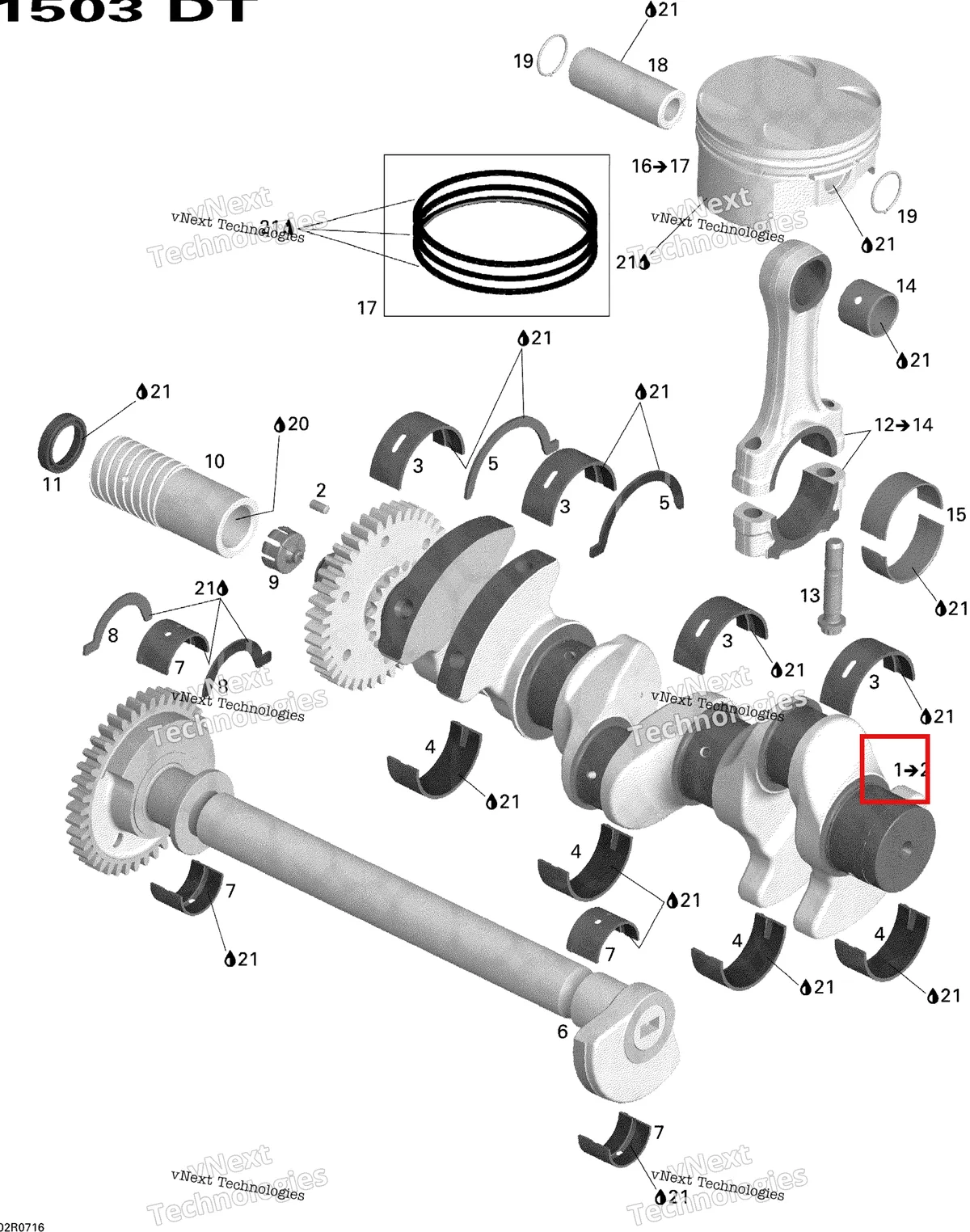 Деталь 420819345 на схеме узла 2007 Sea-Doo GTI 4-TEC RENTAL Crankshaft And Pistons