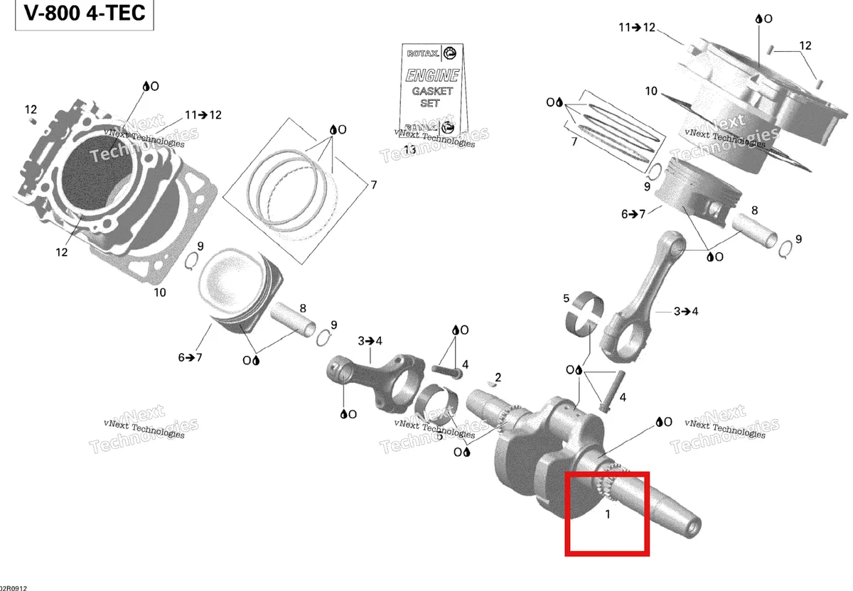 Деталь 420819355 (Деталь Crankshaft Ass'y) на схеме узла 2012 Ski-Doo Skandic SWT V800 YetiII Crankshaft, Piston And Cylinder