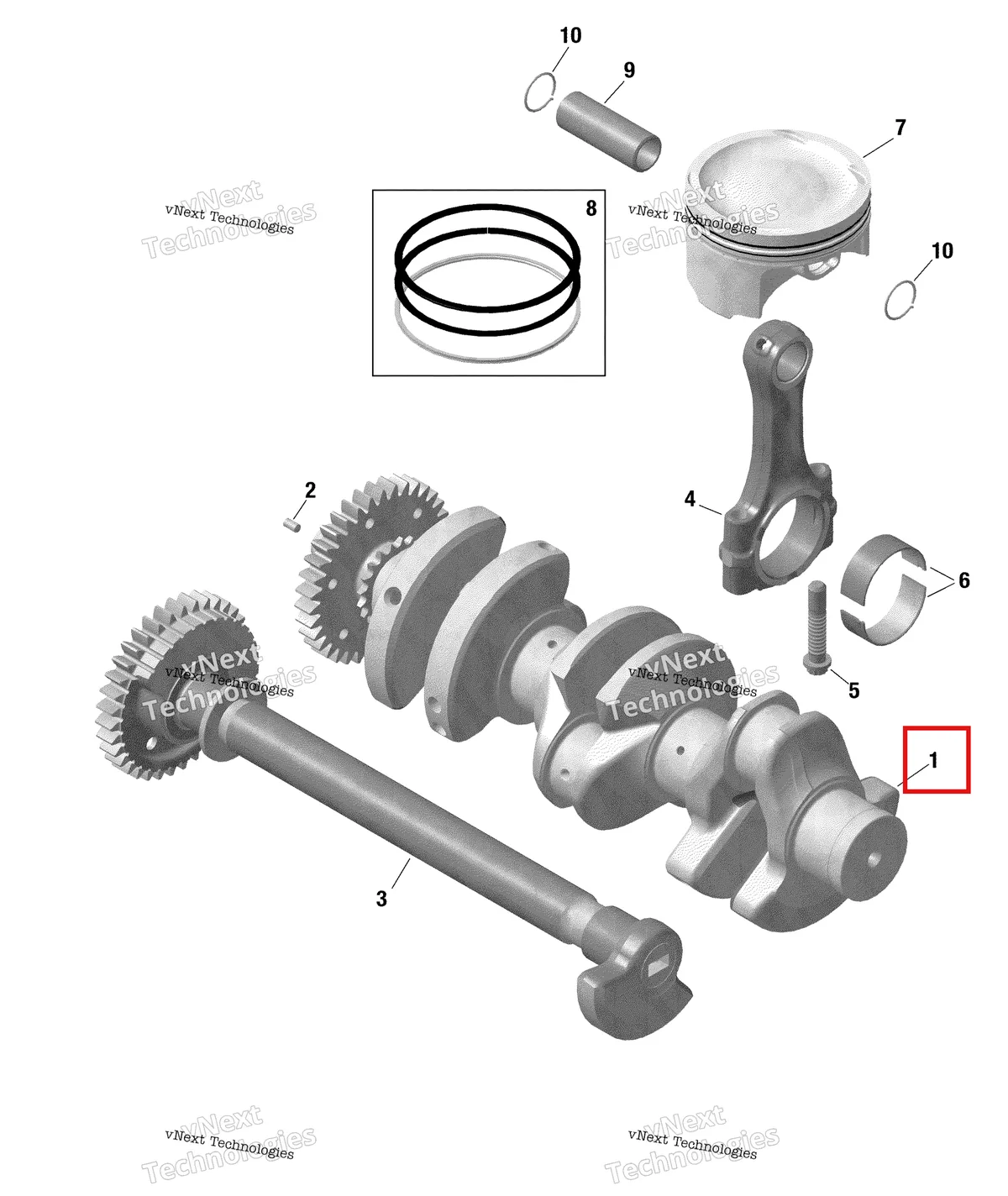 Деталь 420819494 на схеме узла 2021 Sea-Doo GTI 130 Rotax - Crankshaft And Pistons