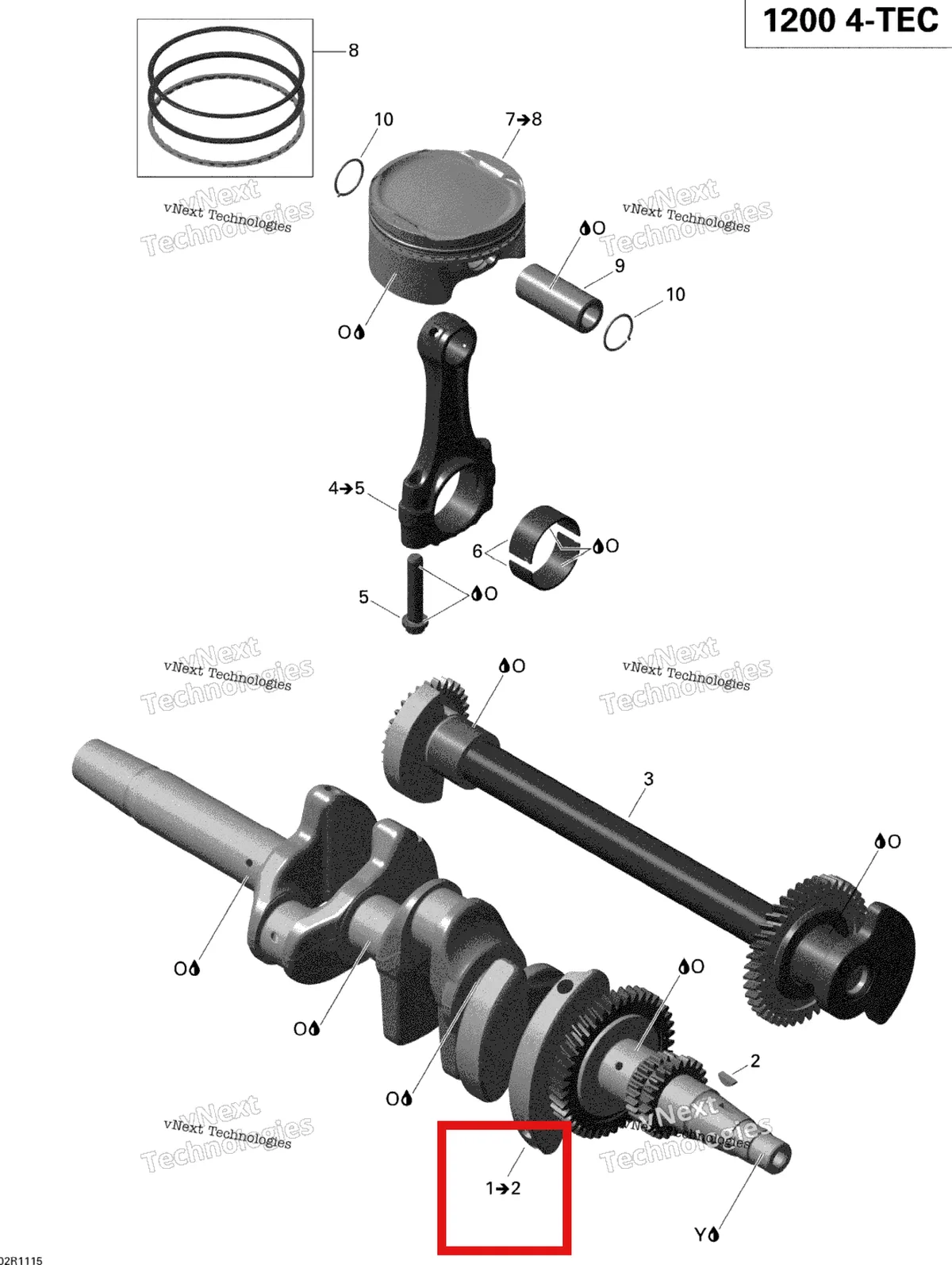 Деталь 420819759 (Коленвал в сборе) на схеме узла 2011 Ski-Doo Renegade X & Adrenaline 1200 XR Crankshaft, Pistons And Balance Shaft