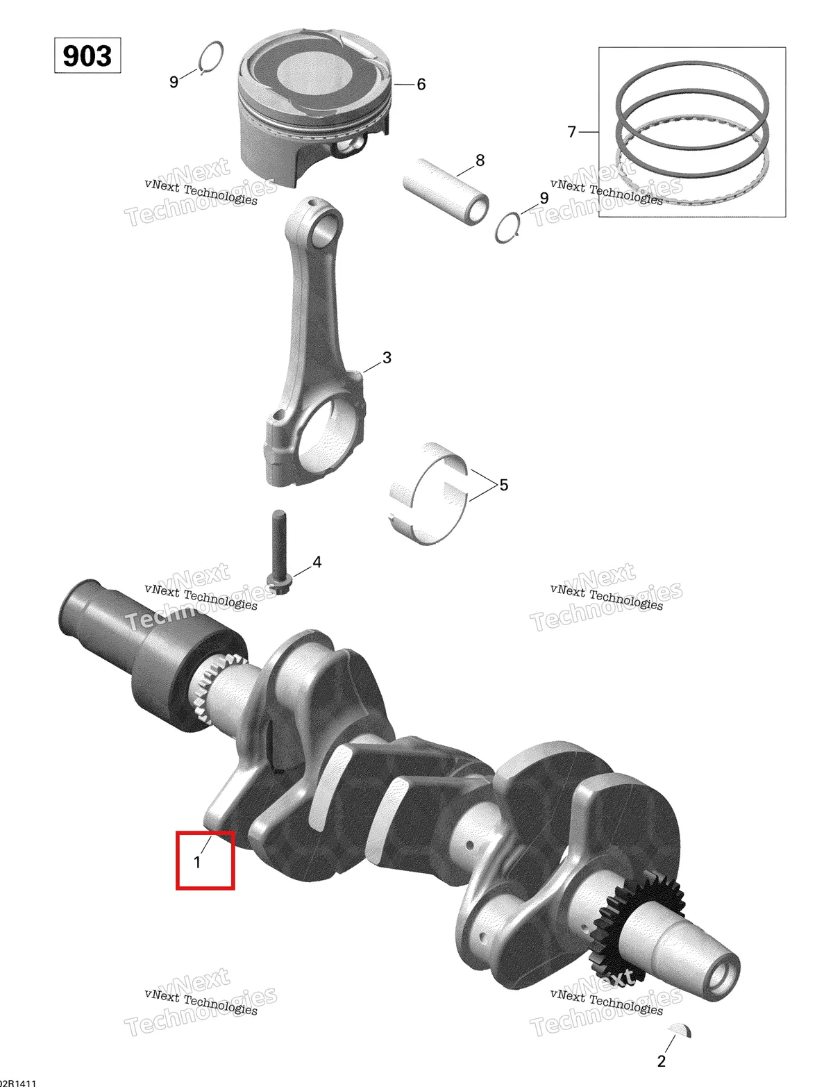 Деталь 420819805 на схеме узла Crankshaft And Pistons