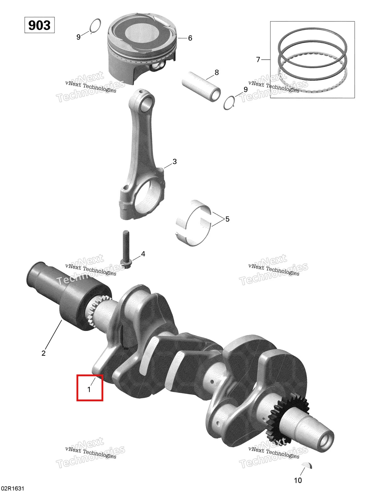 Схема применяемости: Коленвал в сборе Include 10. Models Builts Before March 2016 Sea-Doo Spark (2016) (420819808)