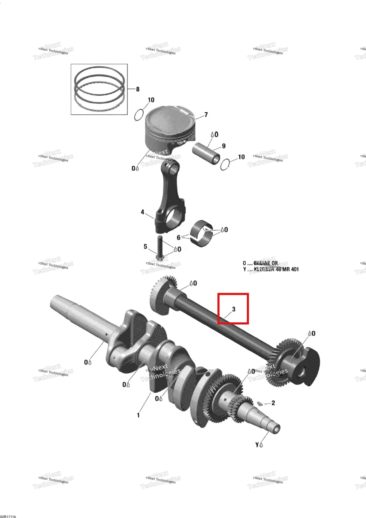 Деталь 420820053 на схеме узла 2017 Ski-Doo EXPEDITION - 4-STROKE - LE-SE Crankshaft, Pistons And Balance Shaft - 1200 4-Tec