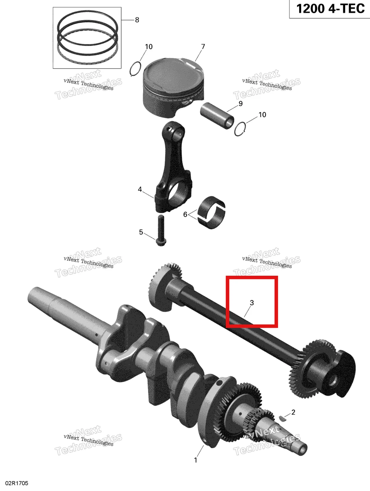 Деталь 420820054 (Деталь Balance Shaft) на схеме узла 2019 Ski-Doo EXPEDITION LE-SE 1200 4-TEC Crankshaft, Pistons And Balance Shaft - 1200 Itc 4-Tec