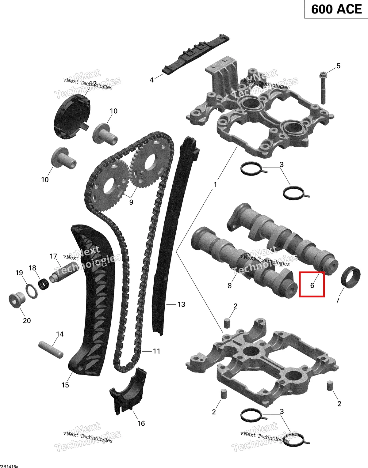 Деталь 420820111 (Распредвал Выпускной) на схеме узла 2014 Ski-Doo EXPEDITION SPORT 600ACE XP Valve Train