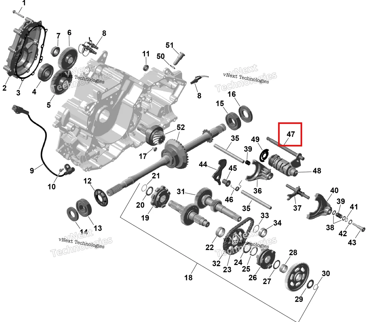 Деталь 420820346 (Переключения вал в сборе Can-Am Outlander 4x4 XT 1000R (2025) (420820346)) на схеме узла 2026 Can-Am OUTLANDER - 2X4 - STD - 500 - 1KTB - Legion Red Rotax - Gearbox