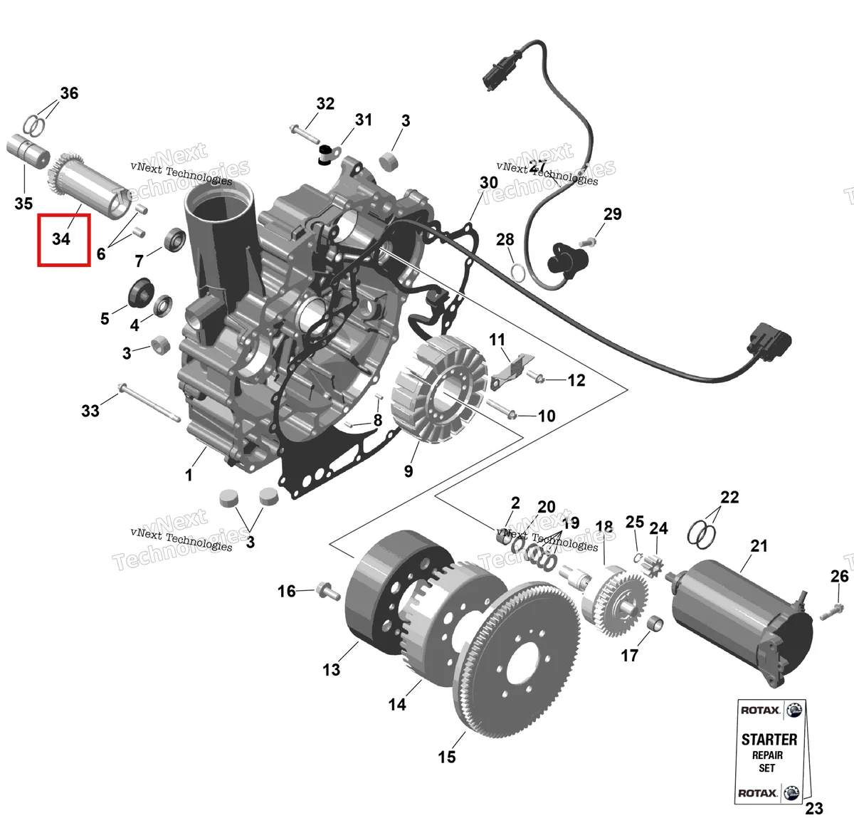Деталь 420820462 (Input вал Sea-Doo GTX 325 Limited (2026) (420820462)) на схеме узла 2026 Sea-Doo GTI - 130 - SE - 29TB - Teal Blue Metalic - Audio Rotax - Magneto And Electric Starter
