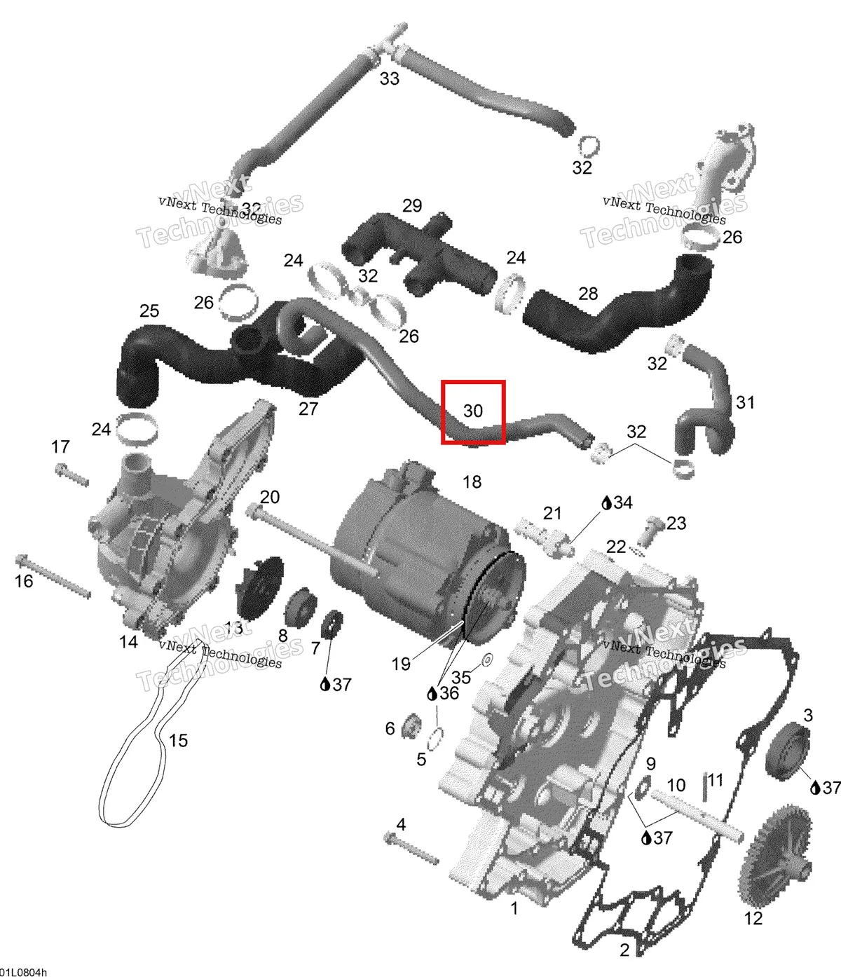 Деталь 420822090 (Шланг) на схеме узла 2008 Ski-Doo Expedition V-1300 Waterpump And Alternator