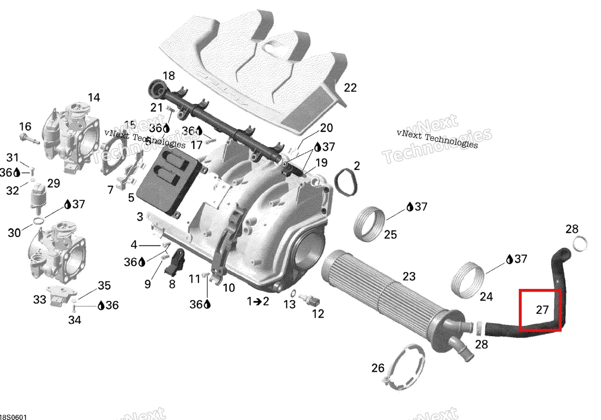 Деталь 420822172 на схеме узла 2006 Sea-Doo RXP Air Intake Manifold