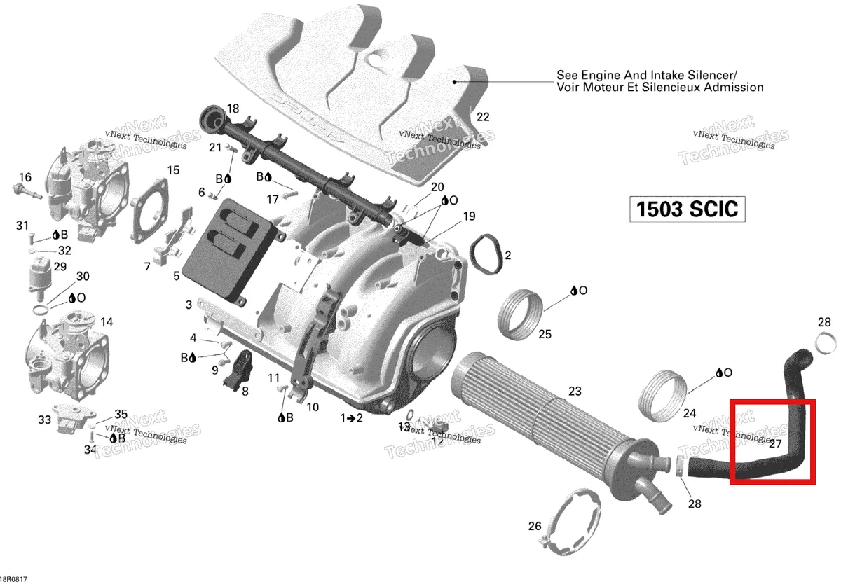 Деталь 420822173 на схеме узла 2008 Sea-Doo WAKE 215 Air Intake Manifold And Throttle Body V1 Sea-Doo