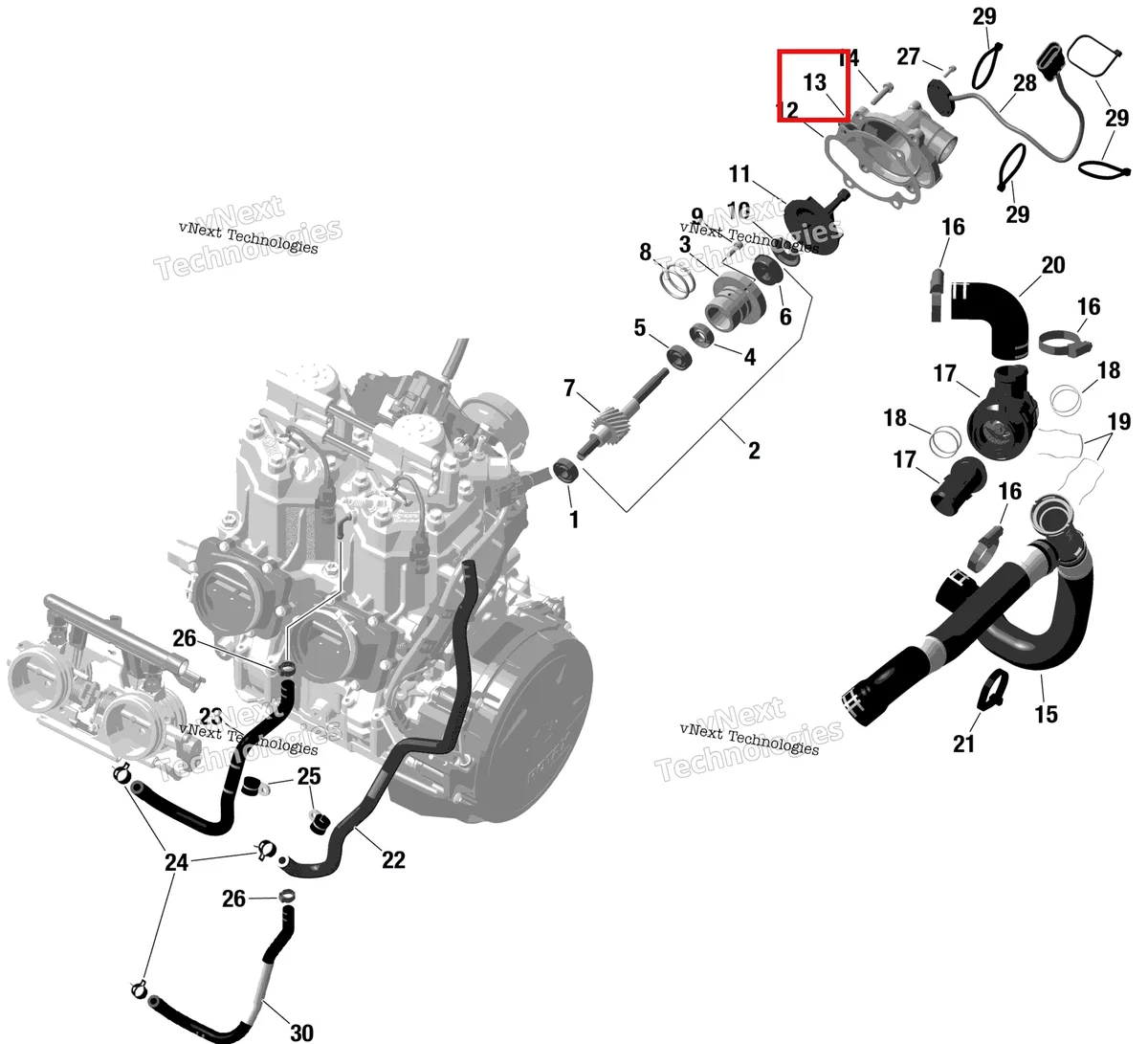 Деталь 420822288 на схеме узла 2024 Ski-Doo BACKCOUNTRY 850 E-TEC - X - UKRG - Northern Lichen - 146X15X1.6C Track Rotax - Engine Cooling