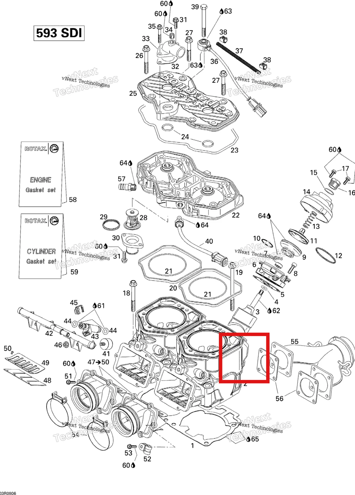 Деталь 420822341 на схеме узла 2008 Ski-Doo GTX LTD 600 HO SDI Cylinder And Cylinder Head