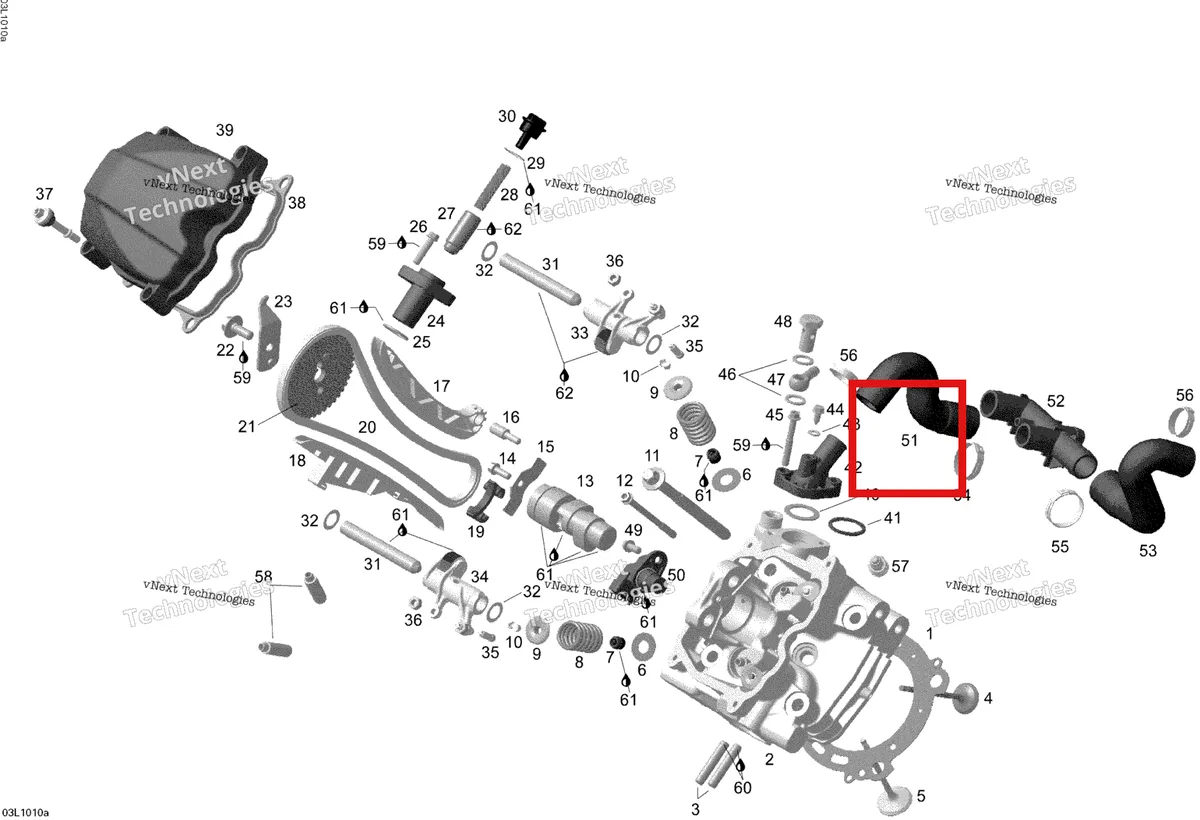 Деталь 420822357 (Шланг) на схеме узла 2010 Ski-Doo Skandic SWT V800 Cylinder And Cylinder Head, Front Side