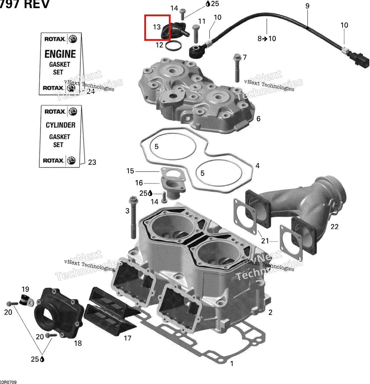 Деталь 420822370 (Деталь Bent Outlet Socket) на схеме узла 2007 Ski-Doo Summit X Cylinder And Cylinder Head