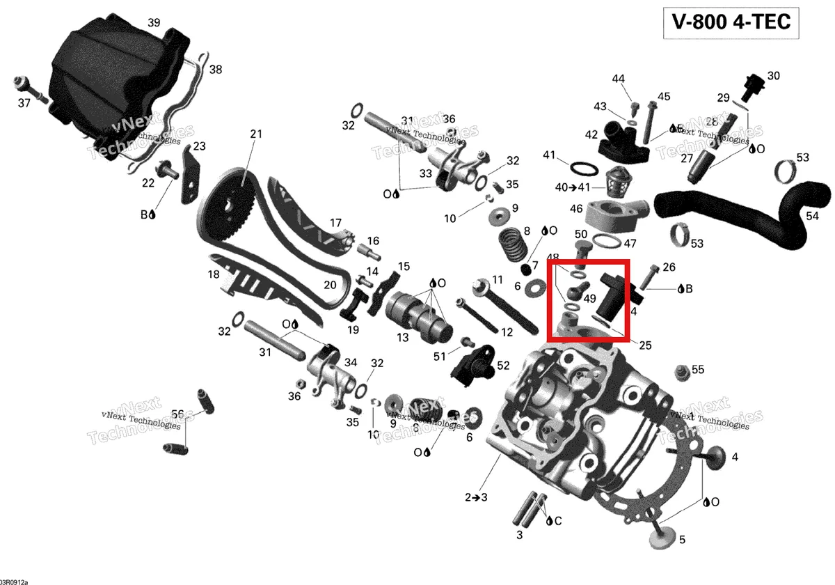 Деталь 420822380 (Ниппель Шланга) на схеме узла 2012 Ski-Doo Skandic SWT V800 YetiII Cylinder Head, Front