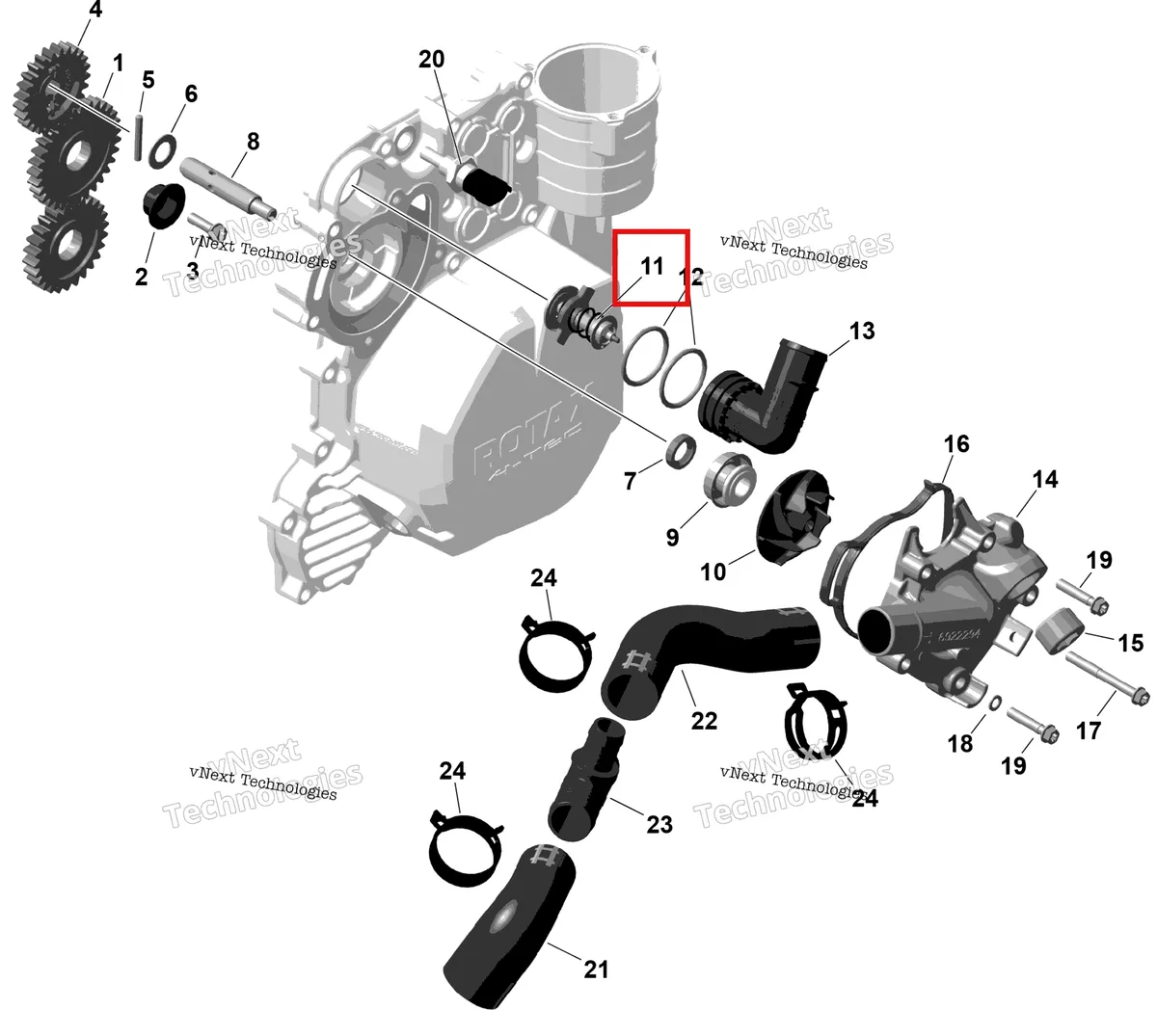 Деталь 420822651 на схеме узла 2026 Ski-Doo EXPEDITION - SPORT - 600 ACE - KCTB - Neo Yellow - 16X154X1.5CH Track Rotax - Engine Cooling
