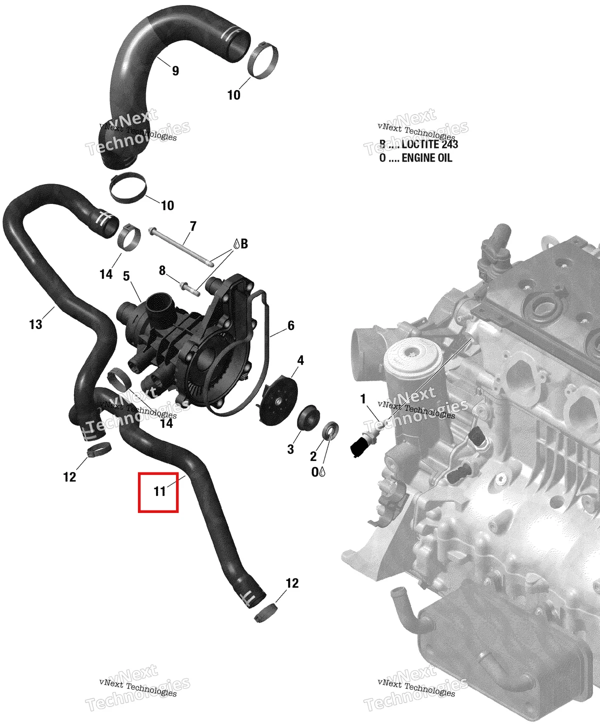 Деталь 420822762 (Formed шланг Sea-Doo RXP 300 (2018) (420822762)) на схеме узла 2019 Sea-Doo GTX 300 Engine Cooling