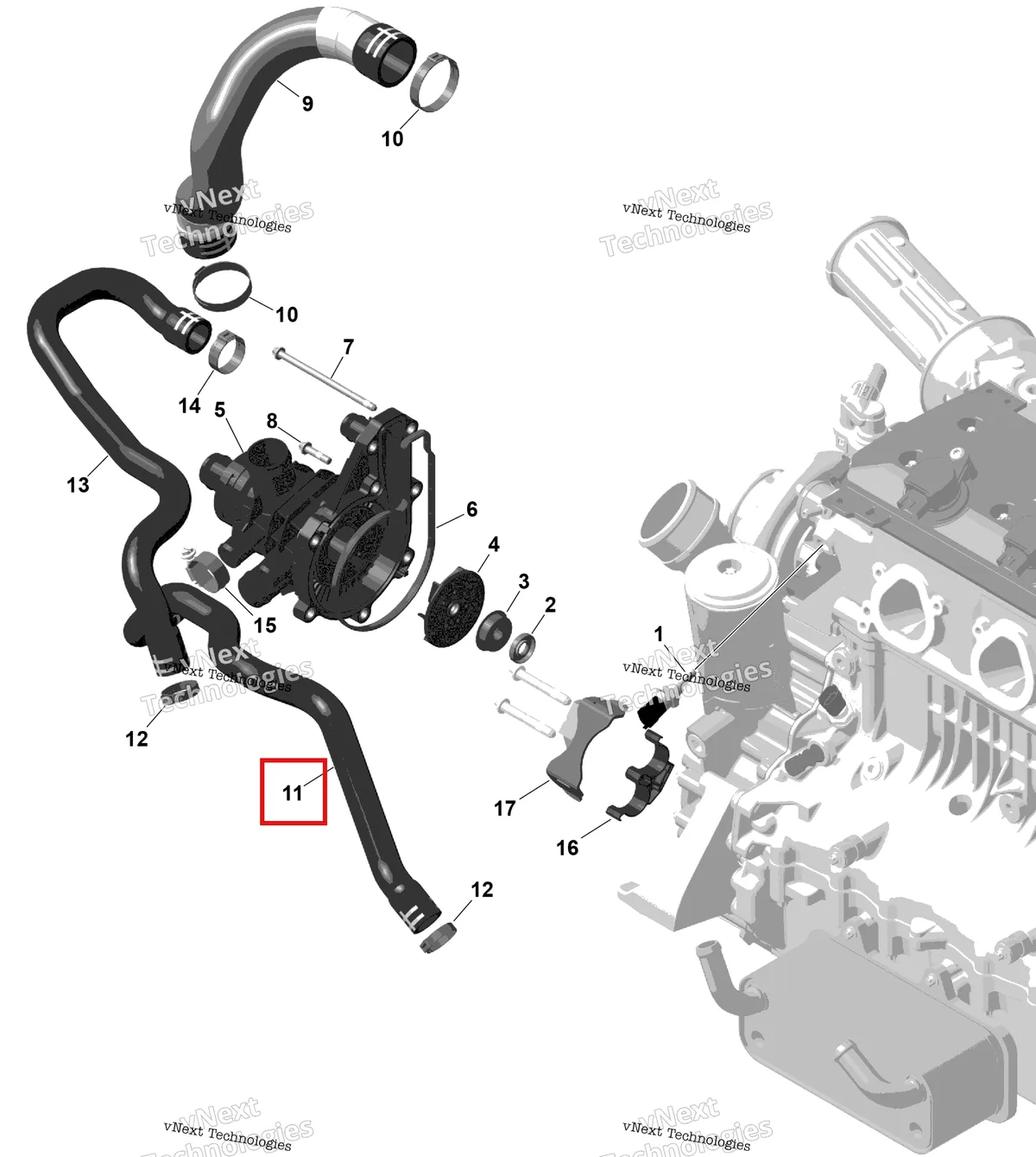Деталь 420822763 (Formed шланг Sea-Doo GTX 300 (2020) (420822763)) на схеме узла 2026 Sea-Doo GTR - 300 - X - 24TB - Eclipse Black - Audio Rotax - Engine Cooling