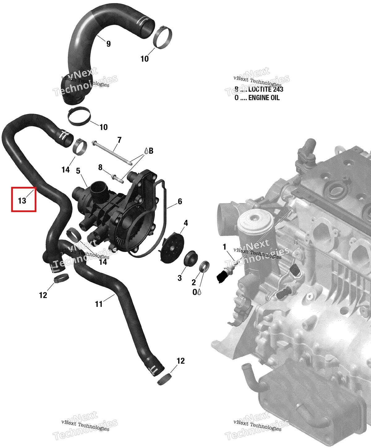 Деталь 420822767 (Formed шланг Sea-Doo RXP 300 (2018) (420822767)) на схеме узла 2019 Sea-Doo GTX 300 Engine Cooling