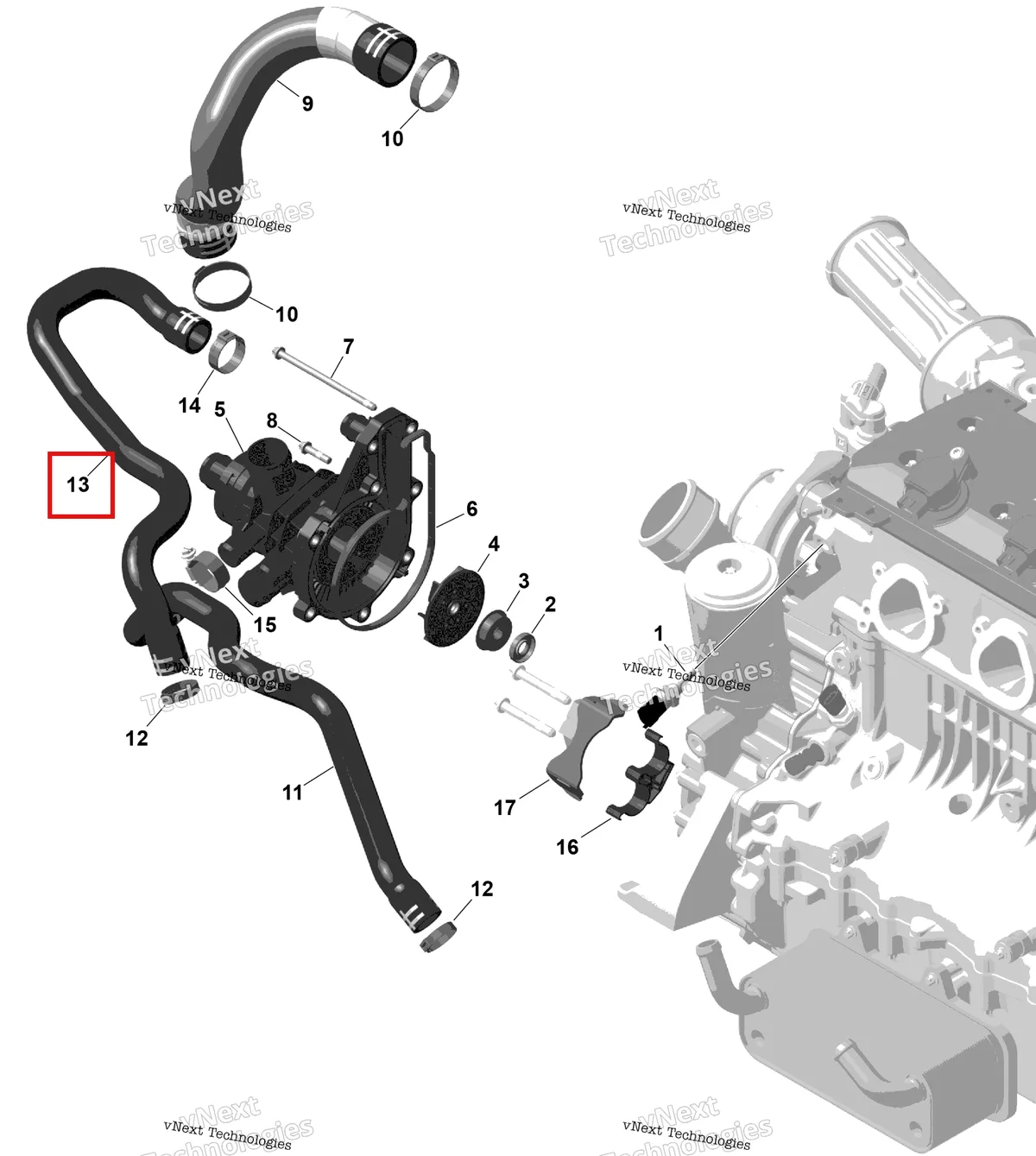 Деталь 420822768 (Formed шланг Sea-Doo GTX 300 (2020) (420822768)) на схеме узла 2026 Sea-Doo GTR - 300 - X - 24TB - Eclipse Black - Audio Rotax - Engine Cooling
