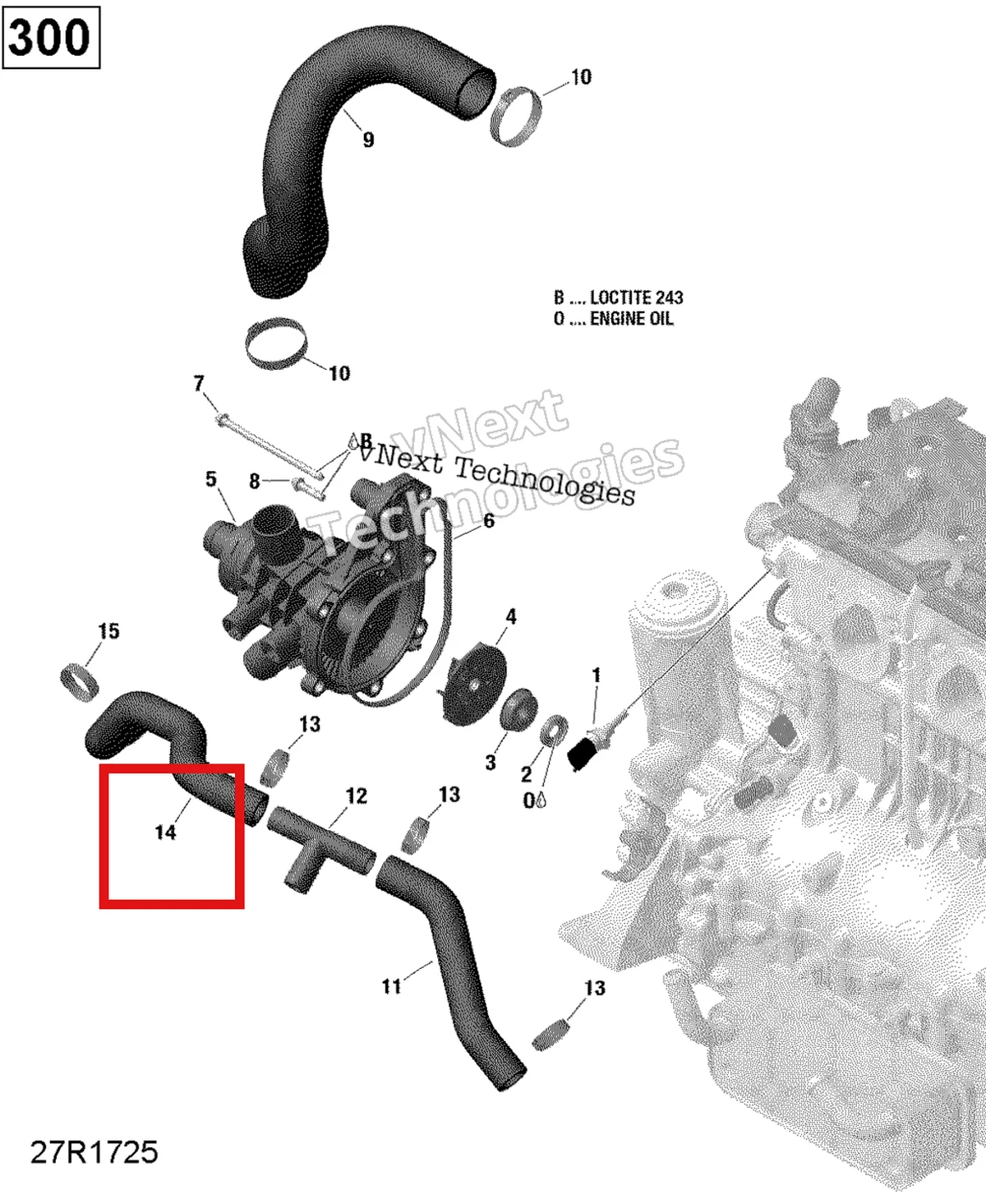Деталь 420822860 (Formed шланг Sea-Doo RXP (2016) (420822860)) на схеме узла 2017 Sea-Doo RXT Engine Cooling - 300
