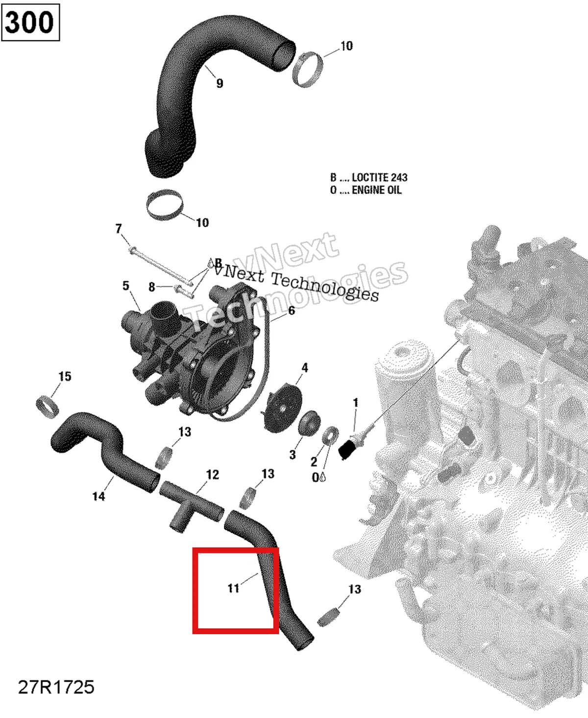 Деталь 420822865 (Formed шланг Sea-Doo RXP (2016) (420822865)) на схеме узла 2017 Sea-Doo RXT Engine Cooling - 300