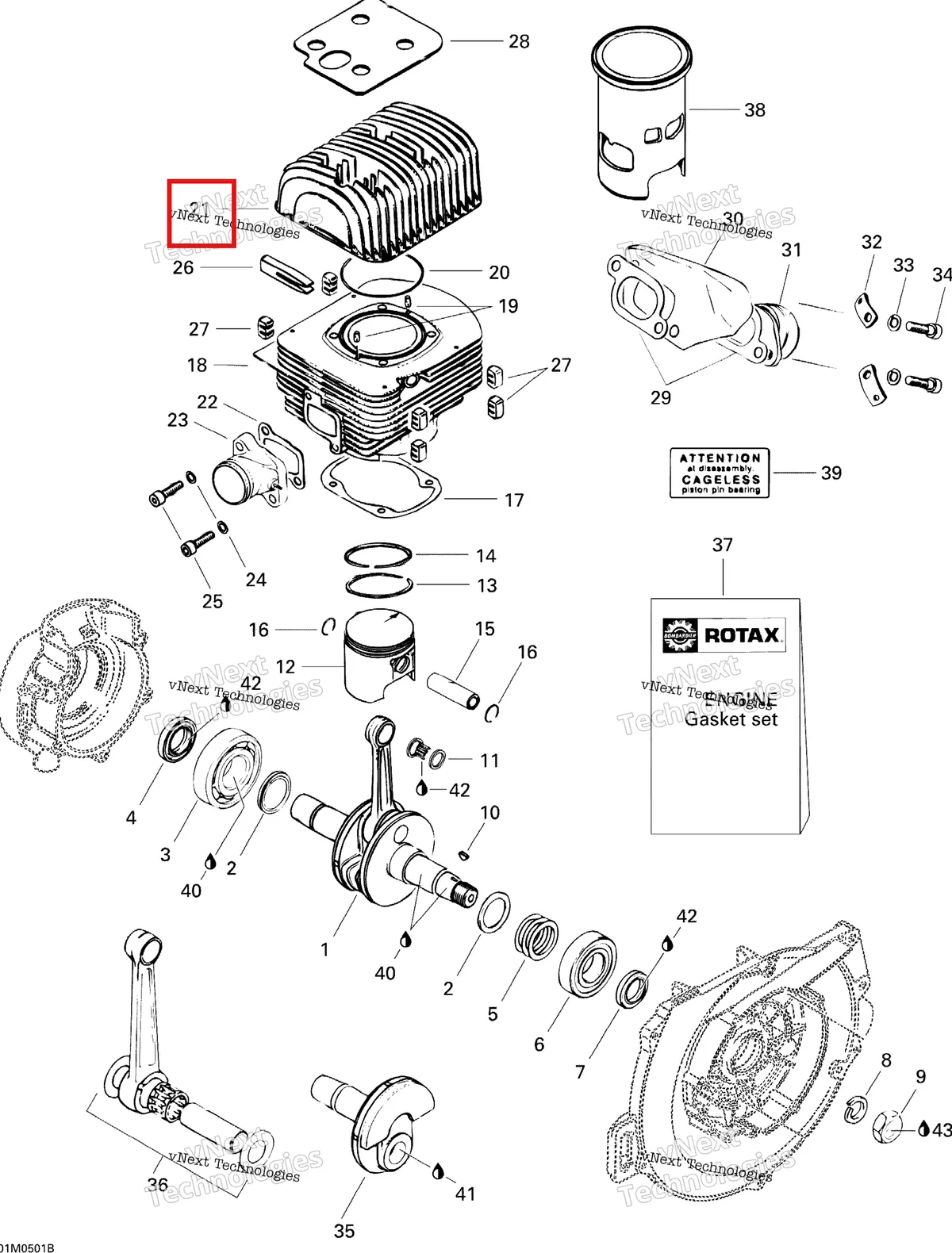 Деталь 420823788 на схеме узла 2005 Ski-Doo Tundra R Crankshaft And Pistons