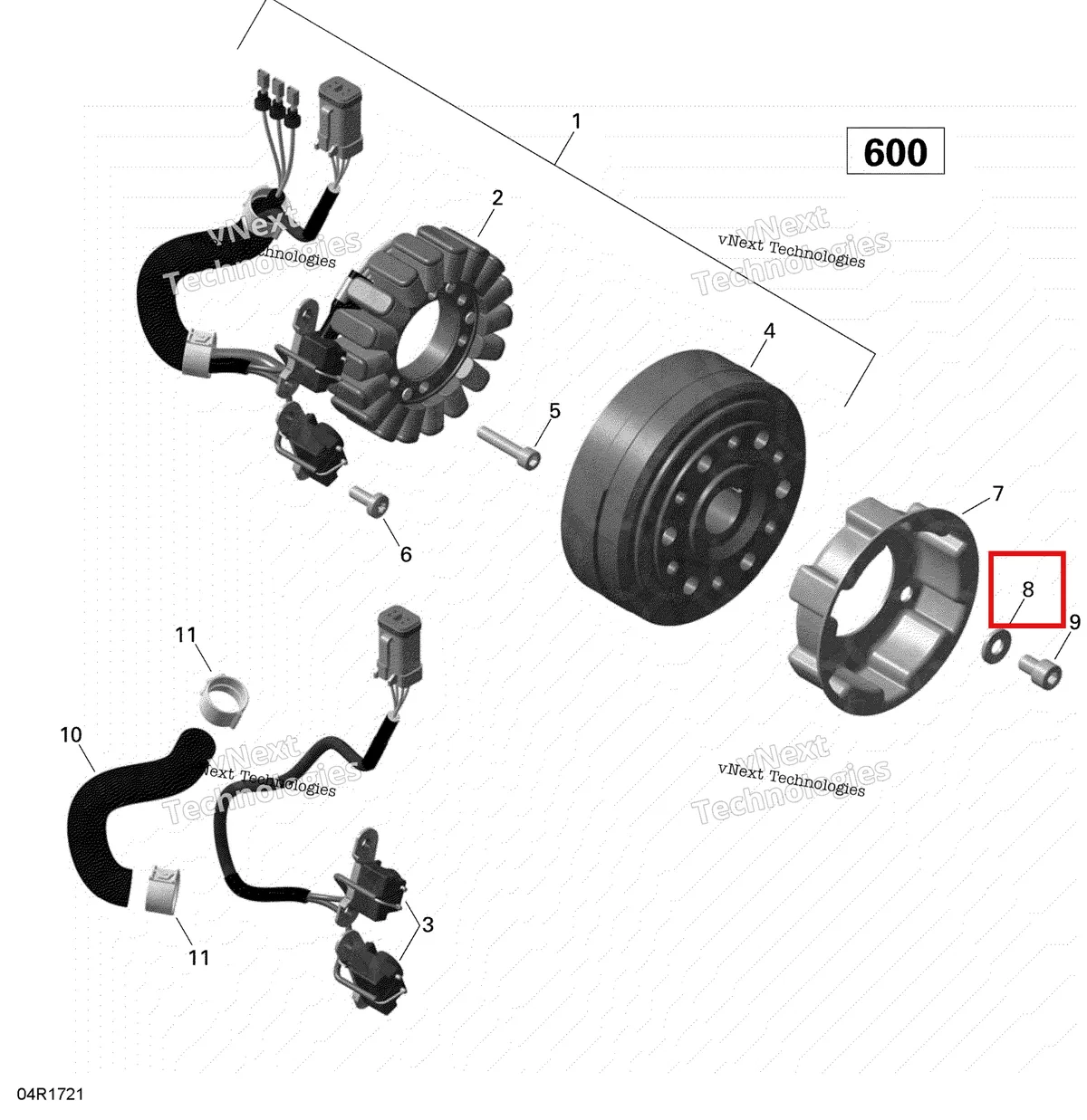 Деталь 420827405 (Шайба) на схеме узла 2020 Ski-Doo MXZ 600 CARB Electric - Magneto - 600 Carb