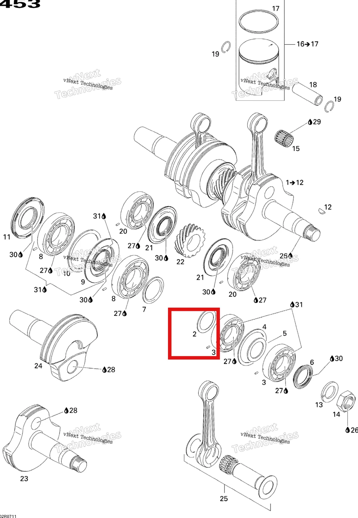 Деталь 420827445 (Проставка) на схеме узла 2007 Ski-Doo MX Z 440X Racing Crankshaft And Pistons